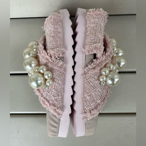 Steve Madden Women's Amie Flat Pink Boujee Pearls Slide Sandal House Slippers 6 - Picture 4 of 7